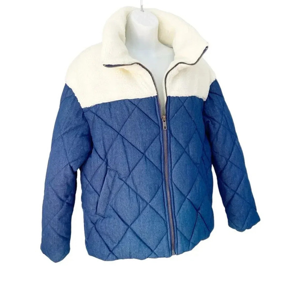 NWT Apparis Matt Quilted Denim & Faux Shearling Puffer Coat size Large - Picture 3 of 10